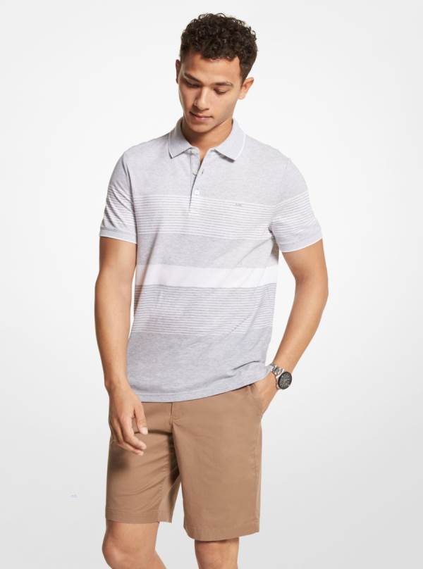 Panske Polokosele Michael Kors Striped Cotton Blend Piqué Siva - Oblecenie Michael Kors Akcia | LHOYQ-2695